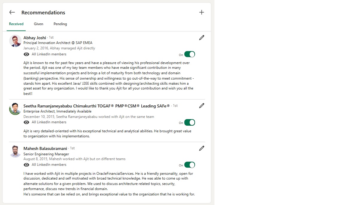 LinkedIn Professional Recommendations